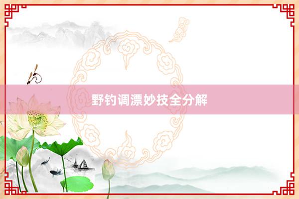野钓调漂妙技全分解